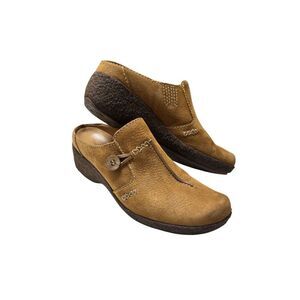 Timberland Comforia Womens 8 M Nubuck Leather Slip-on Comfort Mule Wedge Heel